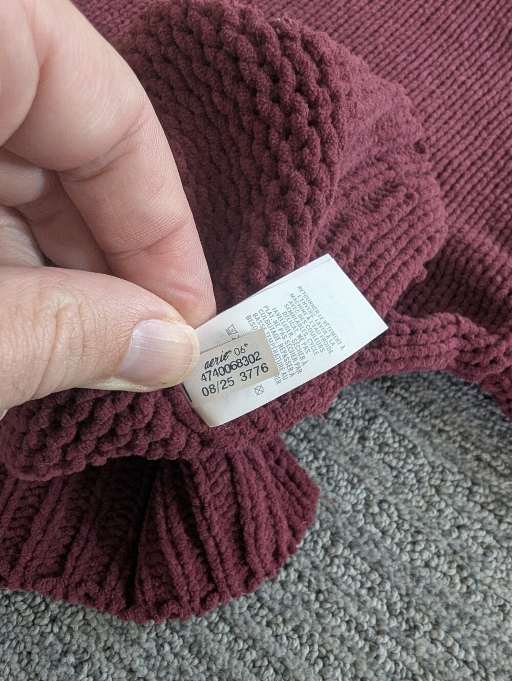Aerie Like Candy Crew Sweater in Deep Cherry Cozy Chenille Loose Fit - Picture 13 of 13